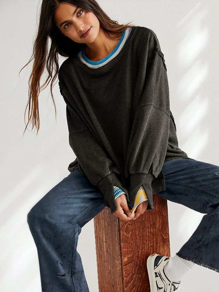 Sudaderas con capucha de cuello redondo para mujer, sudaderas de gran tamaño Harajuku japonés, Tops casuales sueltos de manga larga Y2K, ropa de