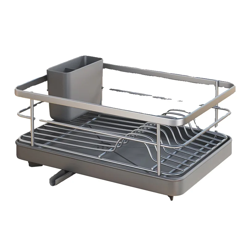 رف تخزين المطبخ بطبقة واحدة للأطباق والأوعية والأواني مع صينية تصريف ورف تجفيف كونترتوب #5
