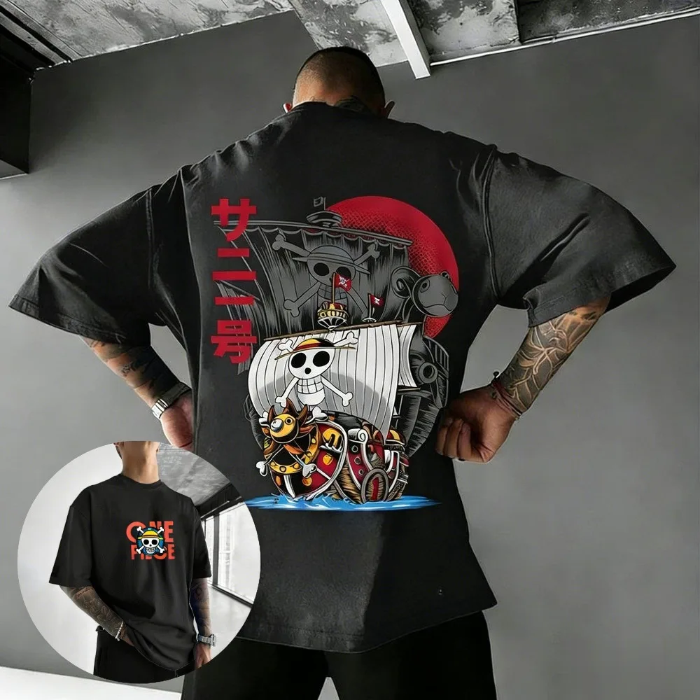 2026 Summer New Hot ONE PIECE Thousand Sunny Unisex Pure Cotton T-shirt 2026 Summer Anime Print Oversized Loose Parent-child Top
