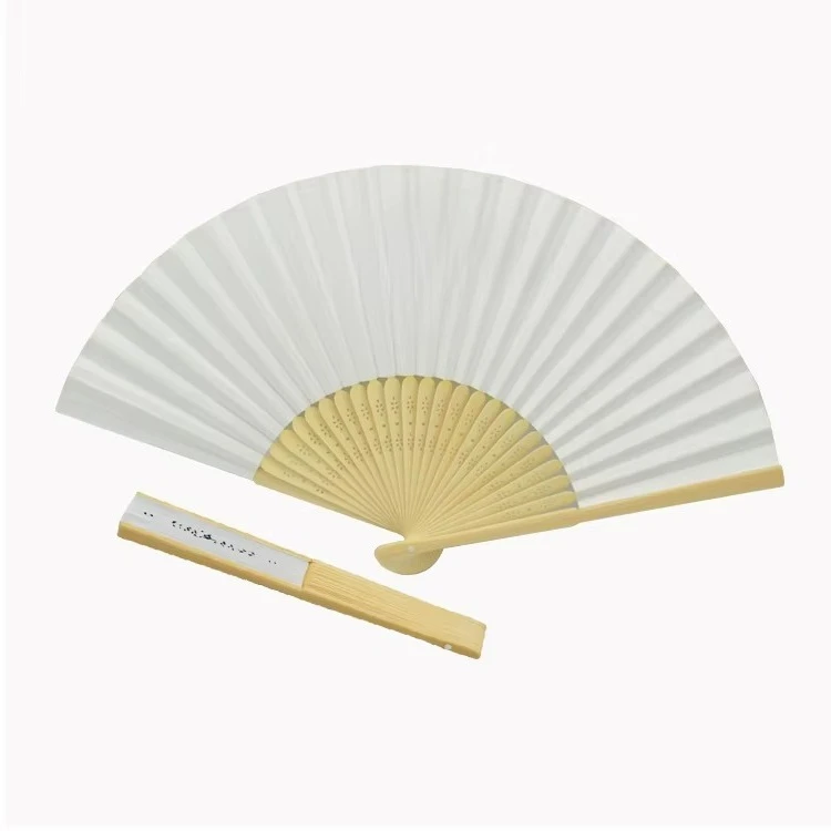 2022 Wholesale Bamboo Crafts Bamboo Ribbed Handheld Paper Fan with Custom Print