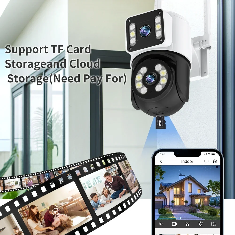 Cámara PTZ 4K de 8MP con WIFI, videocámara HD de doble lente, pantalla Dual, IP, visión nocturna a todo Color para exteriores, seguimiento automático, videovigilancia CCTV camara vigilancia wifi