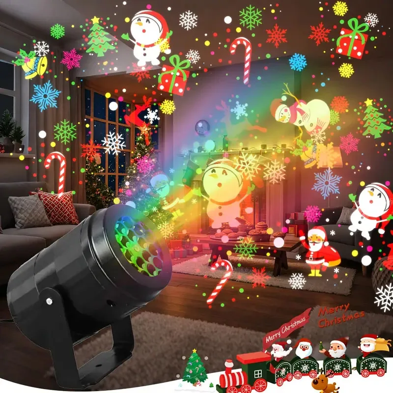 Proyector de luz LED navideña, luz ambiental RGB alimentada por USB para fiestas navideñas con copos de nieve, sombreros de Papá Noel para el hogar, restaurante, tienda