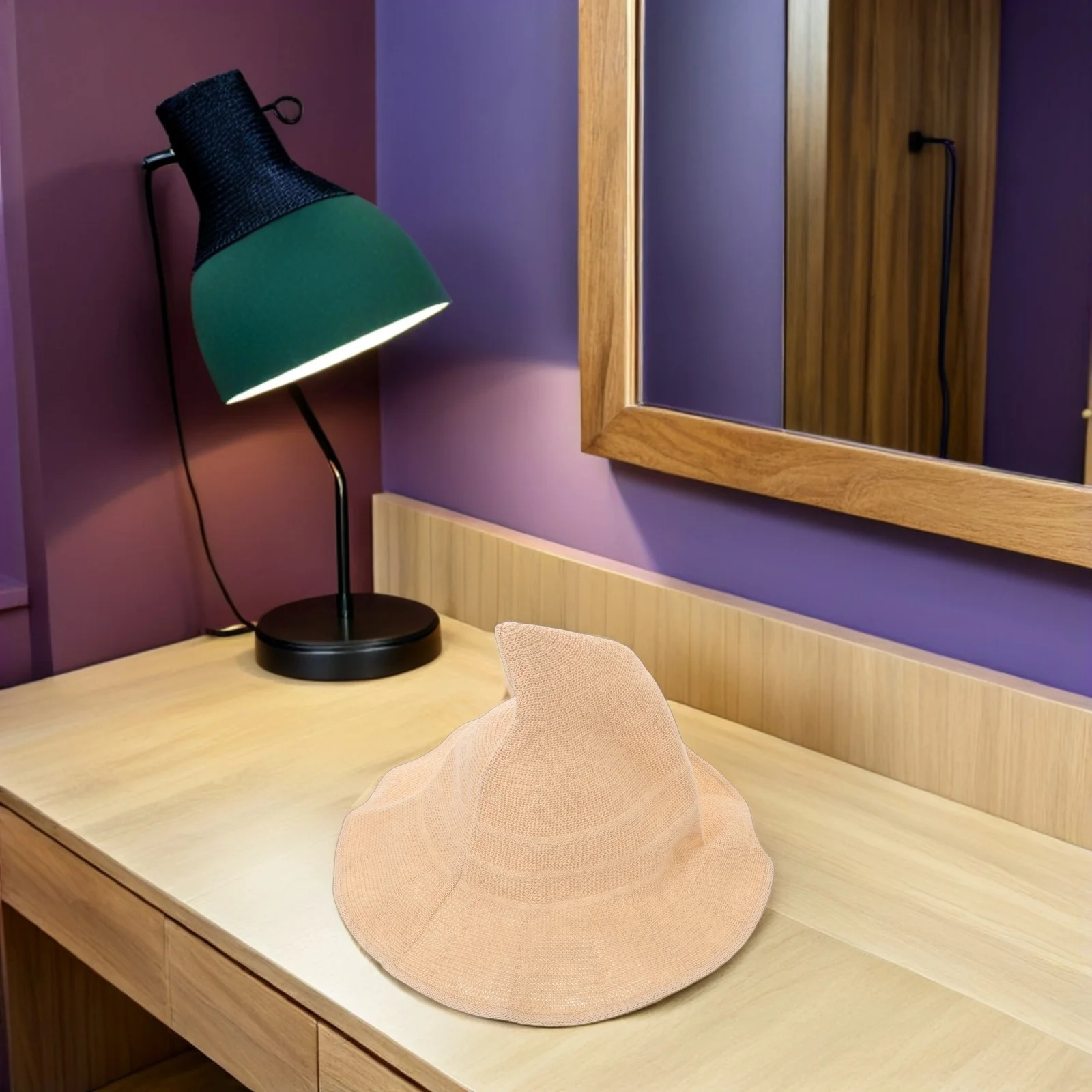 قبعة ساحرة محبوكة باللون البيج: إكسسوار أزياء الهالوين من القطن الناعم للبالغين قبعة حفلات شتوية دافئة قبعة معالج كوسبلاي احتفالية