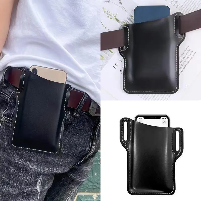 

Men Phone Case Holster Cellphone Loop Holster Belt Waist Bag Props Leather Purse Phone Wallet Running Pouch Travel Camping Bags