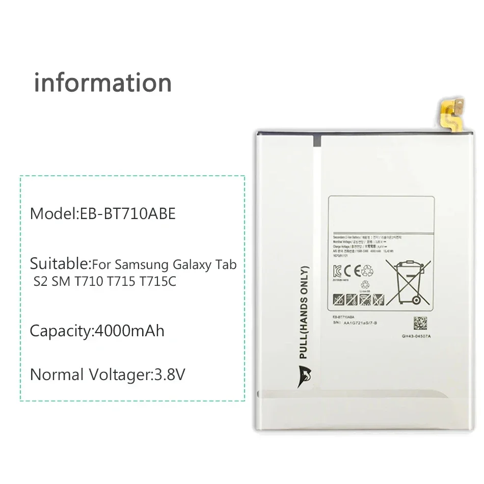 4000Mah Tablet Battery EB-BT710ABE For Samsung Galaxy Tab S2 SM T710 T715 T715C