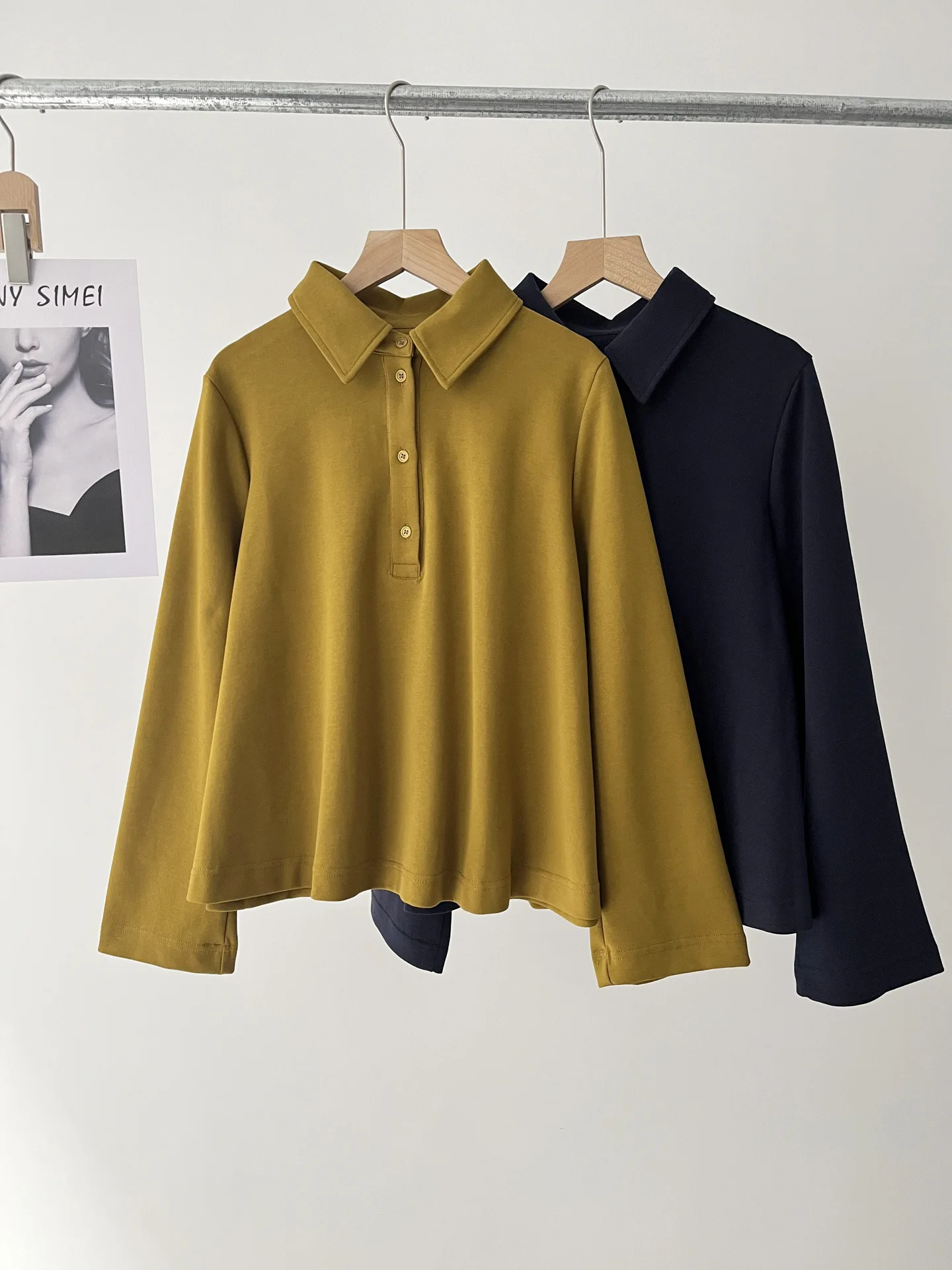 

Women's casual version box lapel long-sleeved POLO shirt T-shirt spring 011-0123