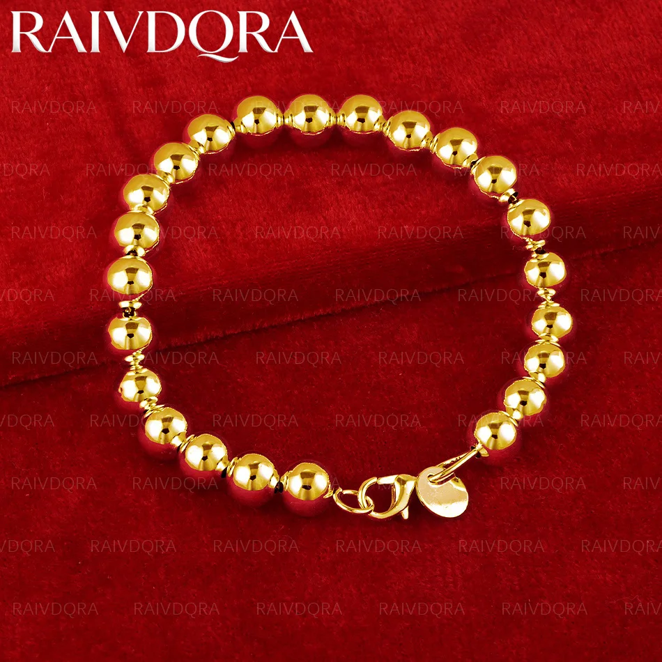18K Gold Plated 8mm Round Beads Bracelets For Women Trend Birthday Gifts Fashion Party Fine Jewelry