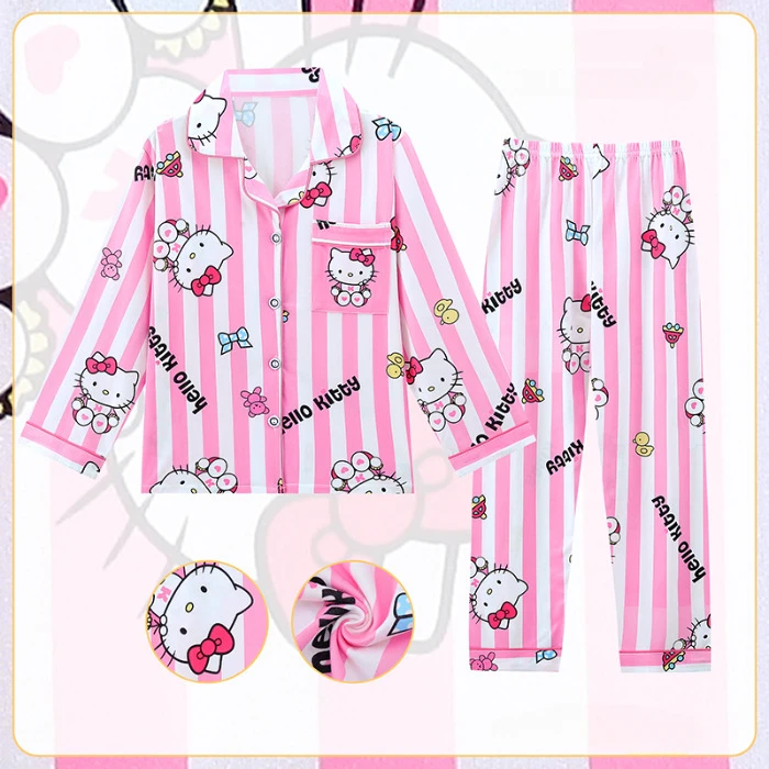 Sanrio Melody Children Pajama Sets Cardigan Soft Loose Breathable Night Clothes Set Kids Comfortable Lovely Print Pajamas