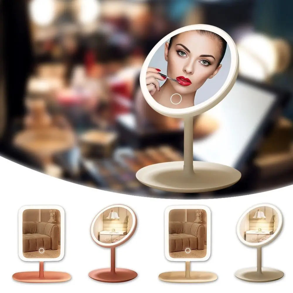 

3 Color Light LED Makeup Mirror USB Rechargeable 270° Rotation Desktop Vanity Mirror Adjustable Brightness Cosmetic Mirror