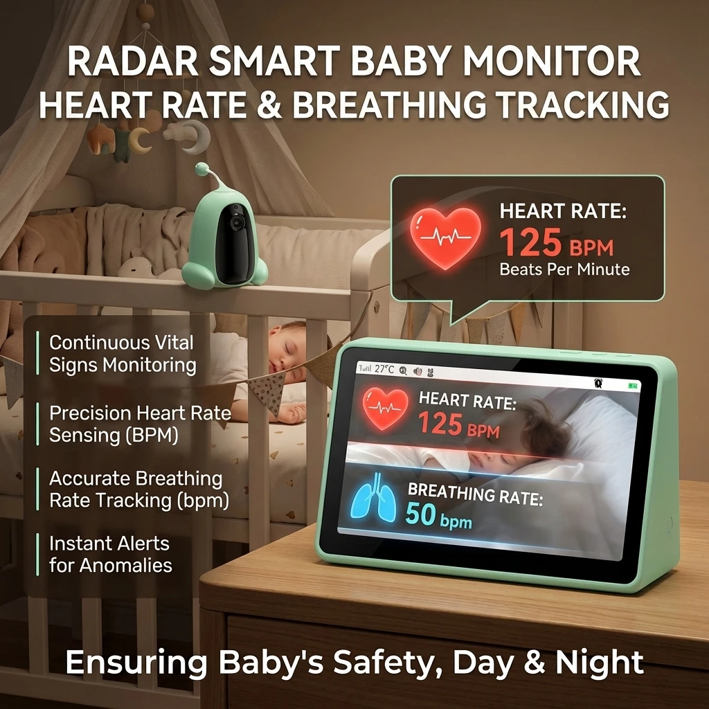 Smart Baby Heartbeat Breathing Monitor 4000mah 7 Inch Touch Screen LCD Babyfoon Baby Monitor with Al Virtual Fence Night Vision