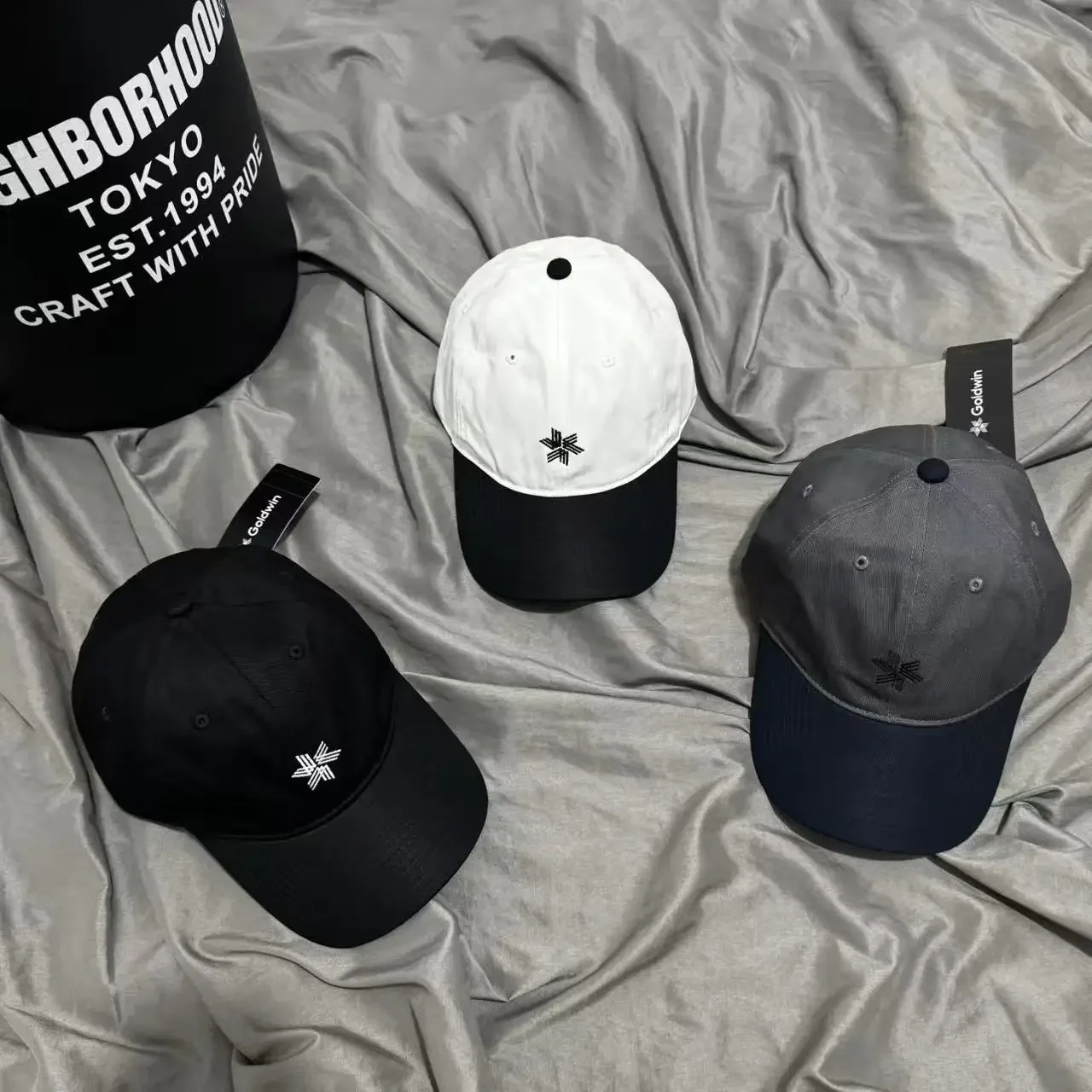 Japanese Trendy Outdoor Goldwin Embroidery Small Logo Baseball Cat Men Women Soft Top Splicing Curved Eaves Sun Hat Adjustable