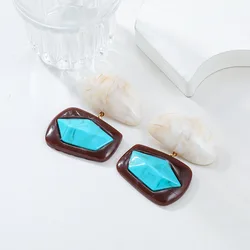 Boho Style Natural Turquoise Geometric Resin Earrings 2024 Trend Women Summer Holiday Charm Statement Jewelry Gifts