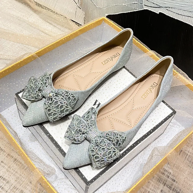 

Plus Size 34-43 Women Ballet Flats Low Heel Pointed Toe Bowknot Pumps Slip on Female Boat Shoes Party Wedding Lady & Girls Shoes