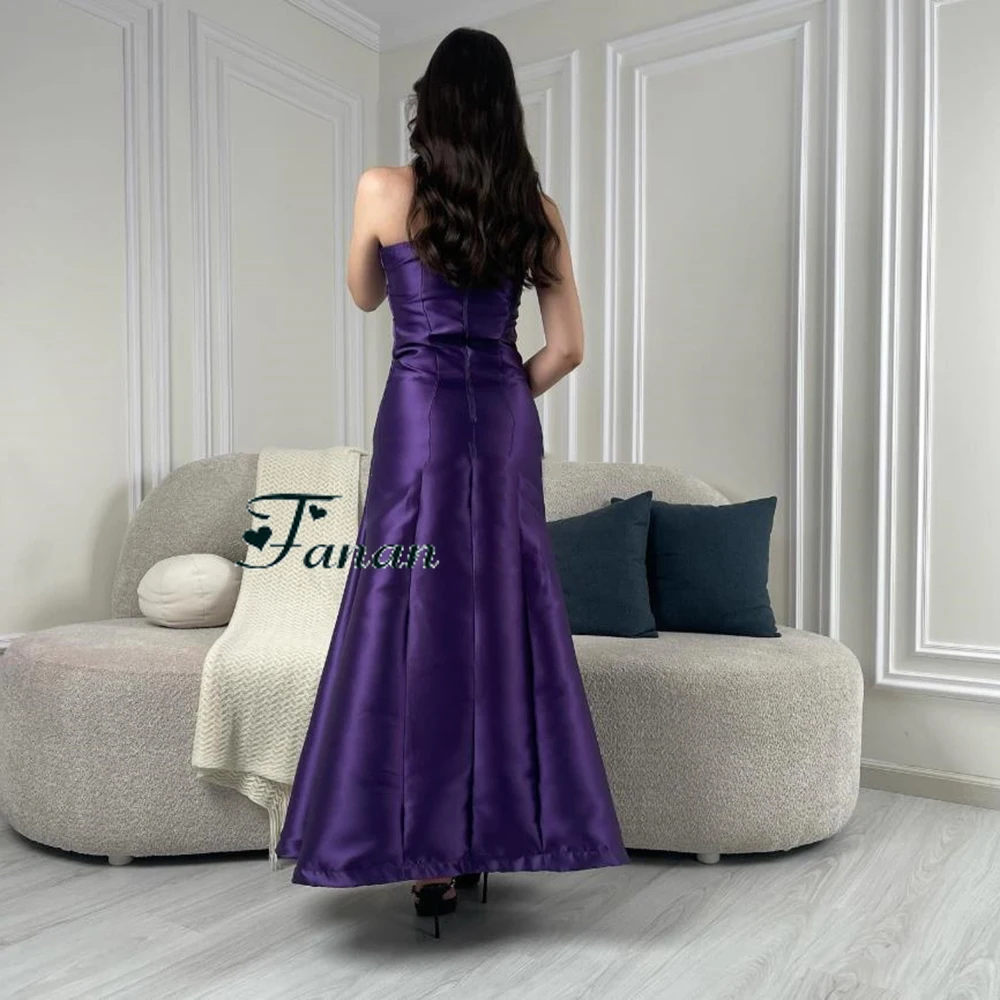 Customized Purple Strapless Pleat Satin A-line Evening Dresses Sleeveless Backless Ankle Length Pageant Gown فساتين سهرة