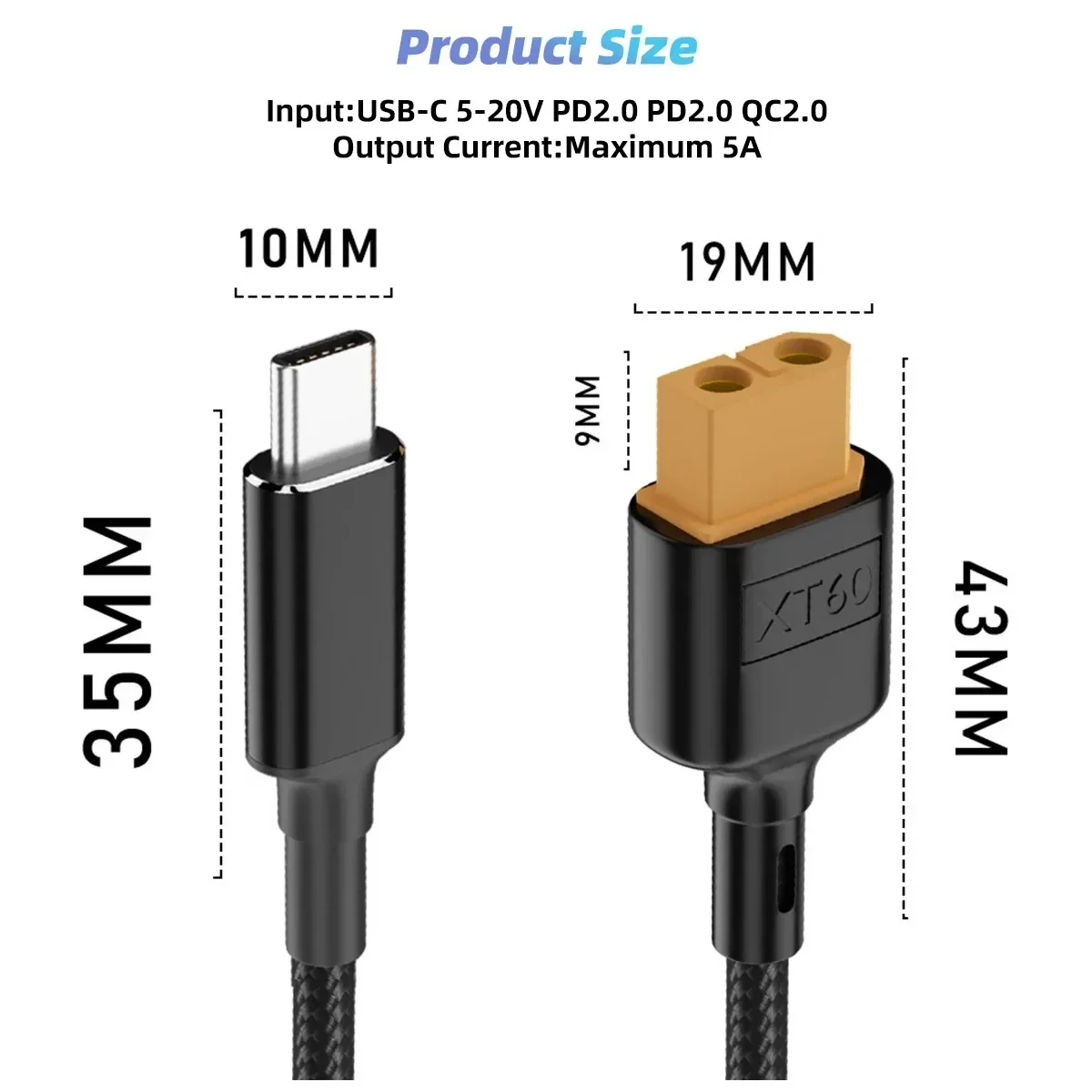 USB-C-XT60アダプター,タイプC-XT60コンバーター,充電コード,航空車両モデル,ツールキット用rcm7 m6 m6d m8s,100w pd充電器