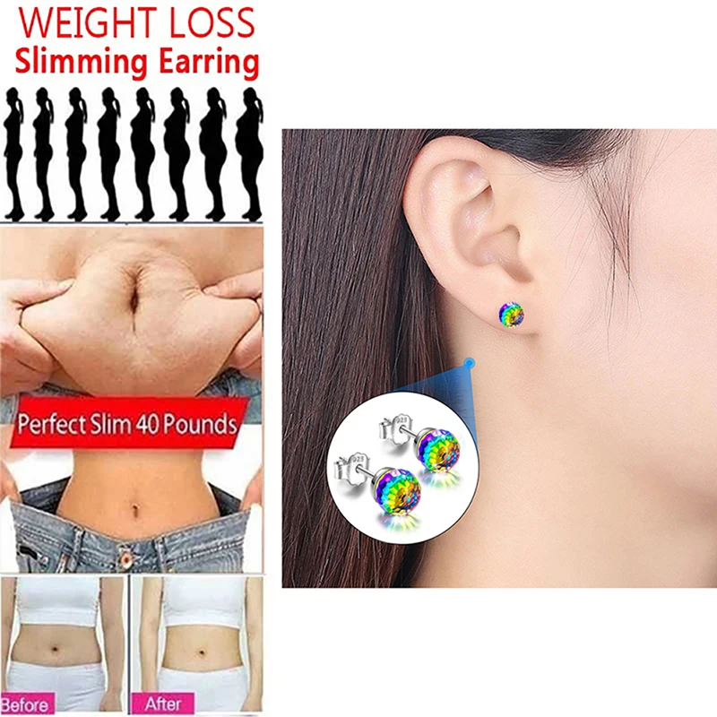 1Pair 6/8mm Magnetic Slimming Earrings Colorful Lose Weight Body  Massage Slim Ear Studs Patch Health Jewelry Girls Gift