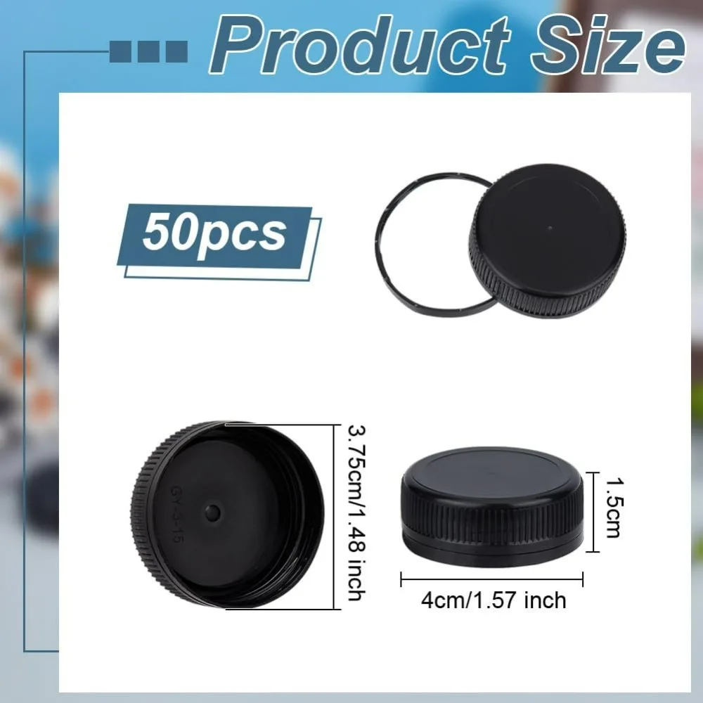 50Pcs Plastic Bottle Caps Black Screw-On Caps 37.5mm Inner Diameter Bottle Jug Storage Cap Lids Red Plastic Tamper Seal Lids
