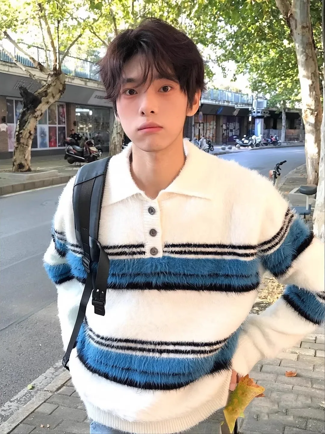 

Men's Ne Knitwear Soft Polyester Fiber Loose Fit Warm Thi Winter Sweater Striped Casual Sle Cleanfit Sle Long Sl...