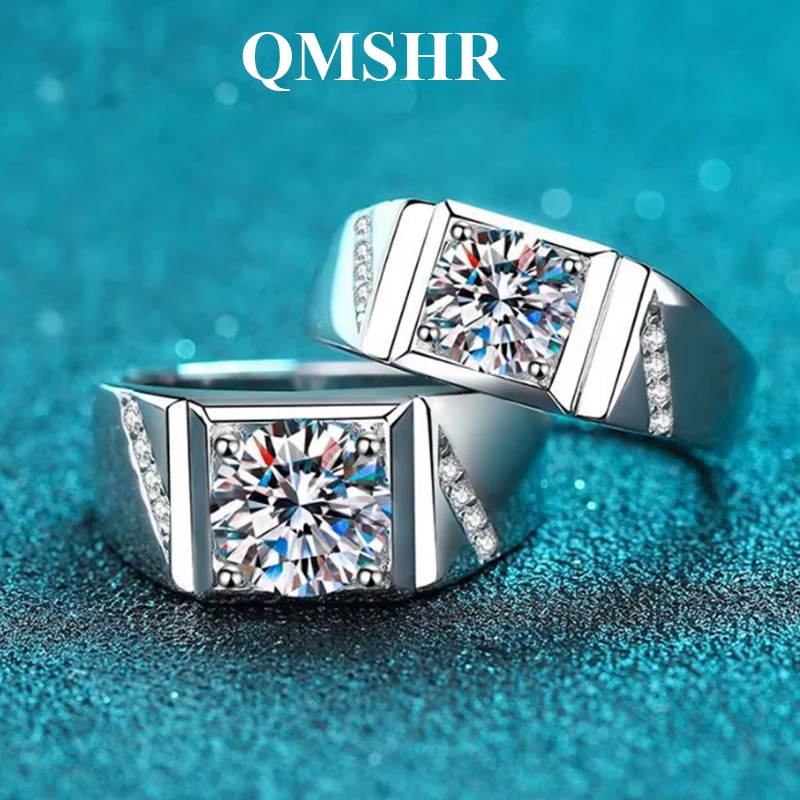 

Мужские кольца QMSHR с муассанитом, регулируемый размер, 1 карат, серебро 925 пробы | Ювелирные украшения с муассанитом бриллиантовой огранки для помолвки