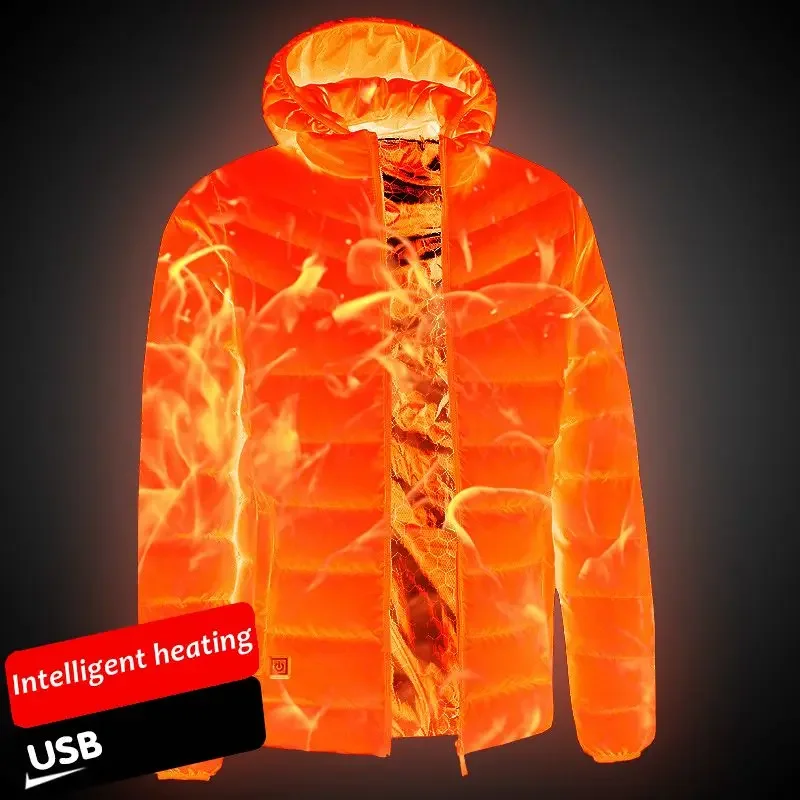 11 Heating Jacket Men Women Winter Warm USB Heating Vest Smart Thermostat Hooded Heated Coat Clothing Thermal Warm Padded Jacket