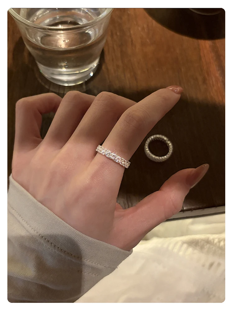 Ultra-Glänzende Luxus-Ringe mit Mikro-Zirkonia-Besatz, Offen Verstellbar, Silberfarben, für Damen, Eleganter Schmuck, Vielseitiges Finger-Accessoire – Detail 11