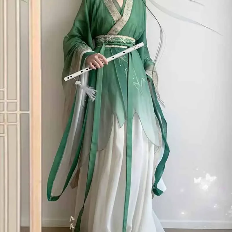 Vestido hanfu chinês feminino fantasia de festa roupa antiga tradicional vintage verão verde e branco vestido hanfu