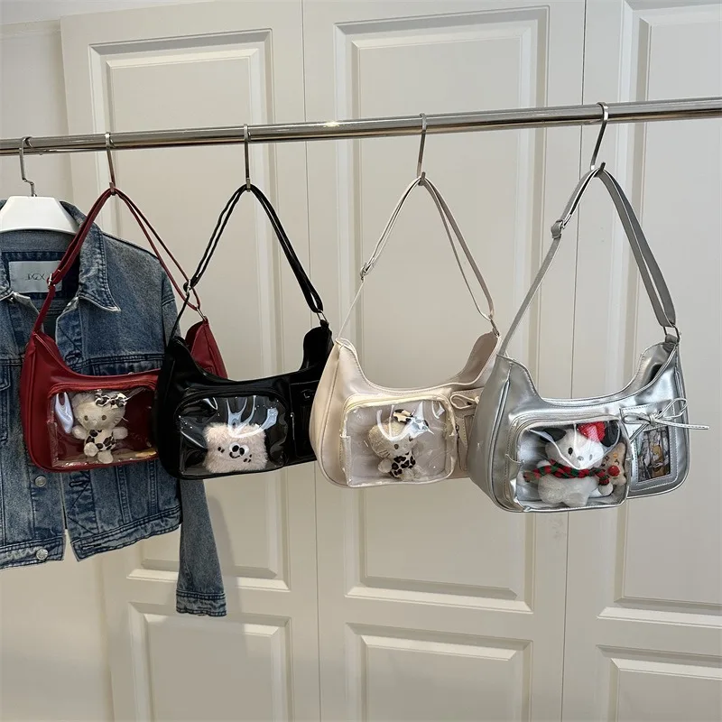 Y2k Harajuku حقيبة كتف المرأة الكورية شفافة Ita حقيبة مدرسة حقيبة كروسبودي الإناث اليابانية مصمم Preppy حقيبة يد محفظة