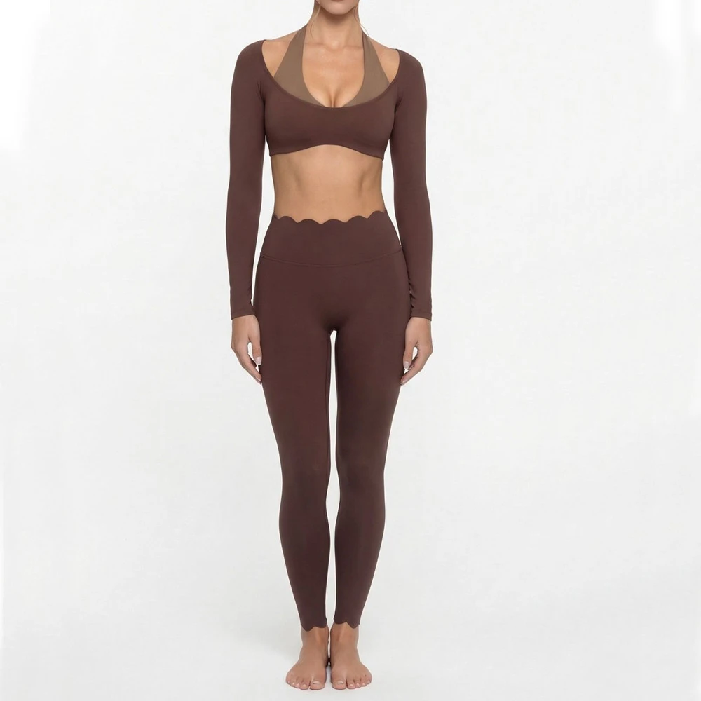 Pad Women Sportswear Yoga Set Nude Crop Tops High Waist Workout Legging Gym Fitness Exercise Active Wear Outfit Suit XP198 view 6