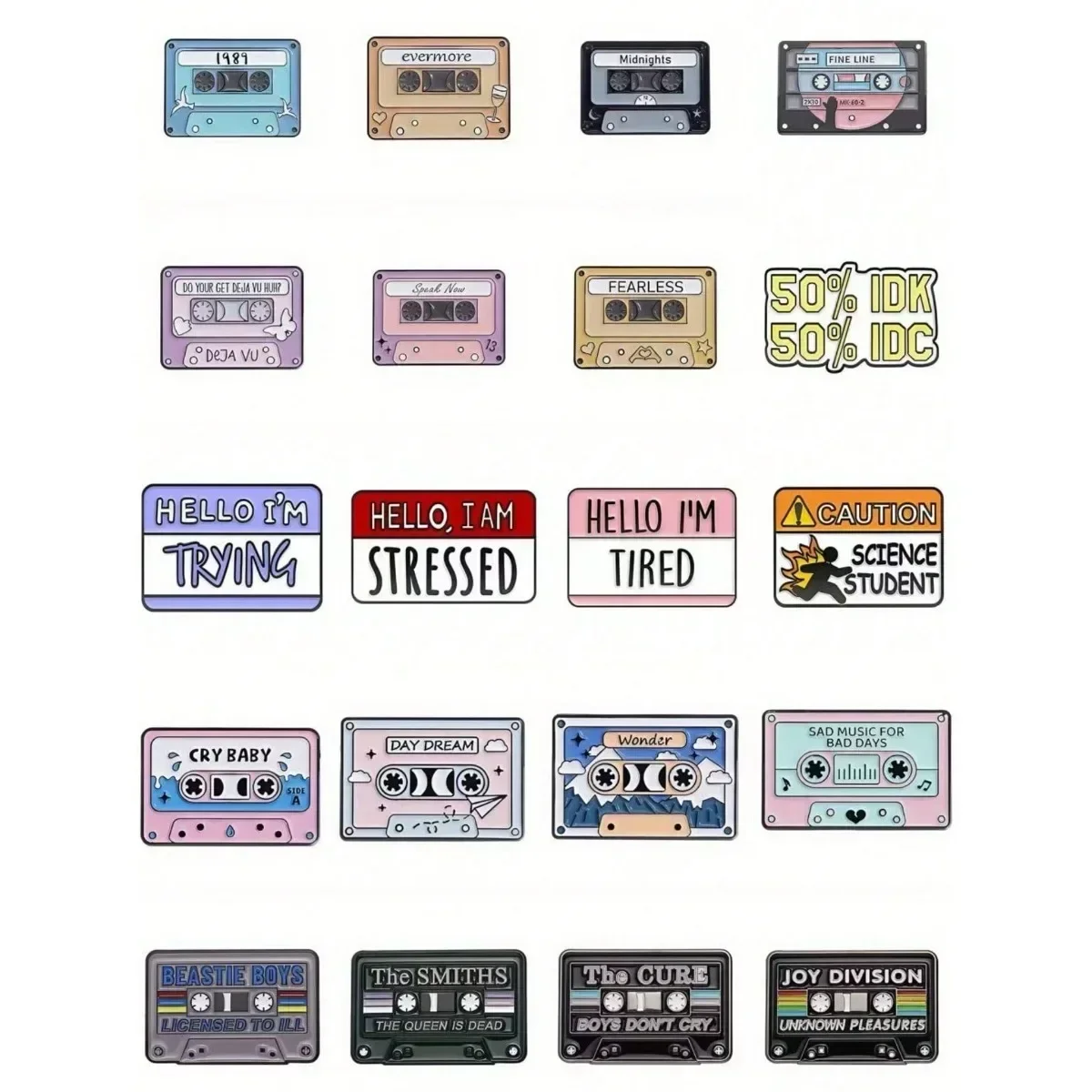 Creative and Fashionable Cassette Style Metal Brooch Cartoon Music Theme Series, Environmentally Friendly Alloy Badge Brooch