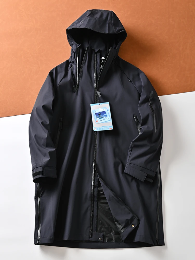 

Men's Outdoor Autumn Windproof Waterproof Hooded Mid-Length Jaet Casual Loose Fit Zipper Closure Pure Color Spring Faion