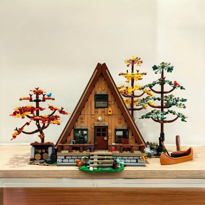 

2082 pieces of A-frame wooden house, forest hut, building blocks, urban streetscape architecture adult toys Festival Party Gifts