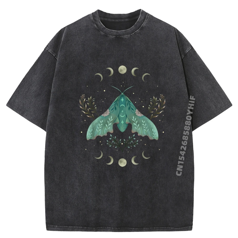

Mens Tshirt Luna Moth Ornament Moon Phases Graphic T Shirts Mens Leisure Washed Tops Vaporwave Printed Clothes