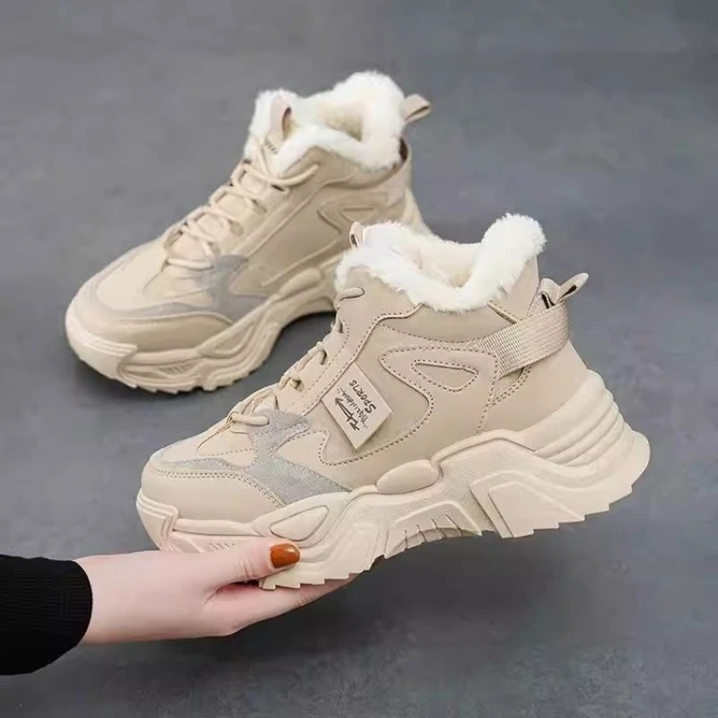 Woman Winter Sneakers 2023 New In Plus Velvet Keep Warm Platform Sports Shoes Women Comfort Snow Boots Female Chunky Sneaker