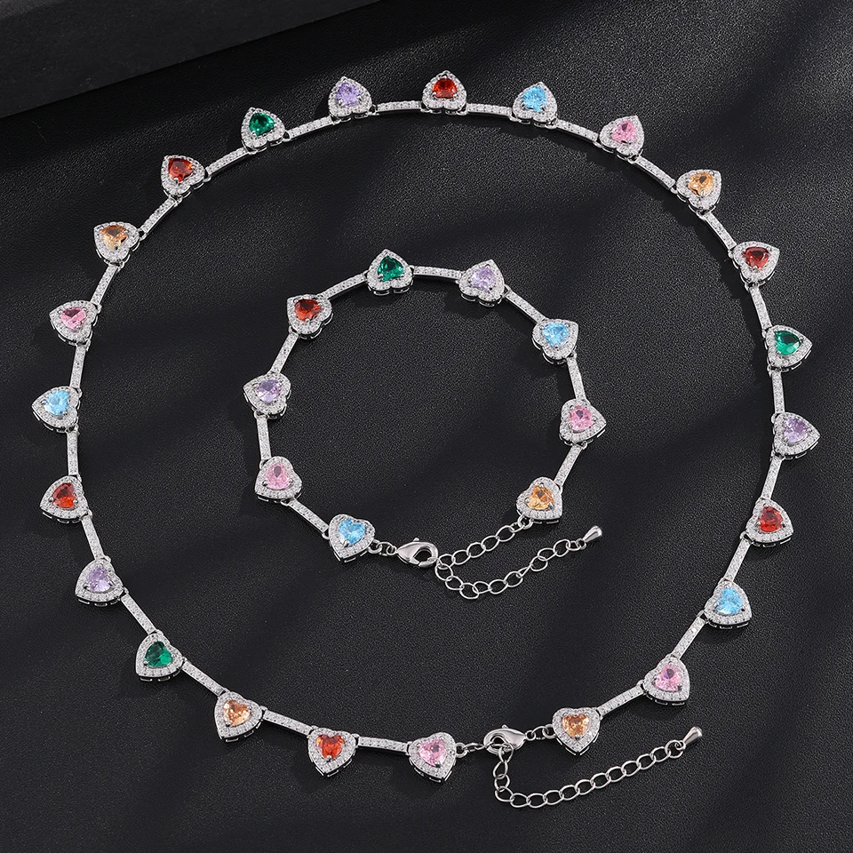 ZAKOL Hip-Hop-Mode-Set mit Regenbogen-Herz-CZ-Tennis-Armband und Halskette, vollständig mit AAA-Kubikzirkonia besetzt, Hip-Hop-Schmuck für Damen – Detail 7