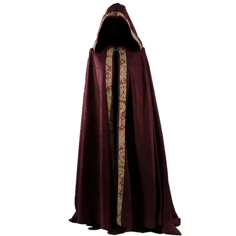 Medieval Church Clergy Hooded Cloak Adult Renaissance Long Cape Robe For Men Halloween Carnival Stagewear Knight Cosplay Costume