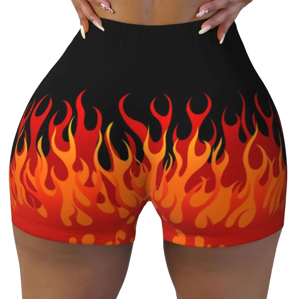 Custom Hot Fire Red Flames Gym Volleyball Biker Shorts Women Vintage Aesthetic Pop Art Workout Yoga Shorts