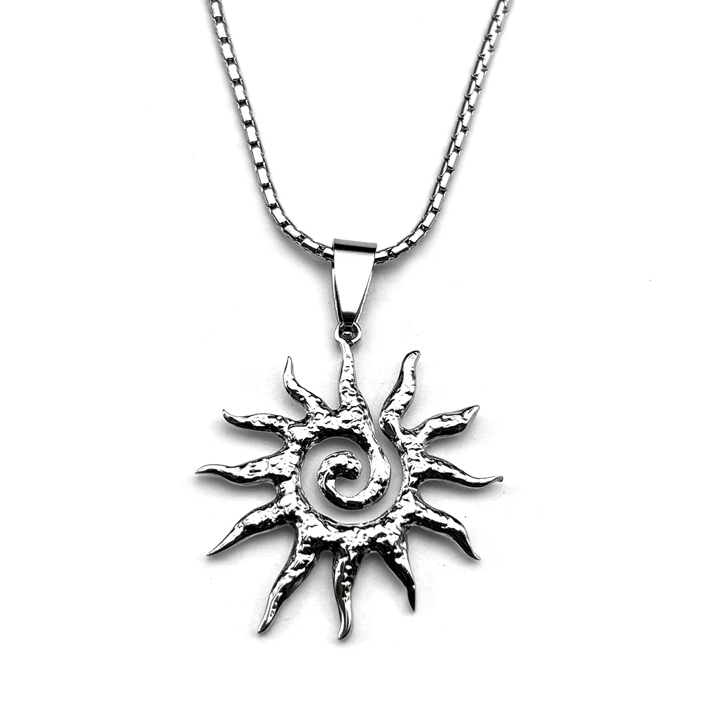 Spirale Sonne Anhänger Halskette für Frauen Männer Edelstahl Silber Farbe Alltagskleidung Boho Vintage Chic Halskette Geschenk Schmuck – Detail 8