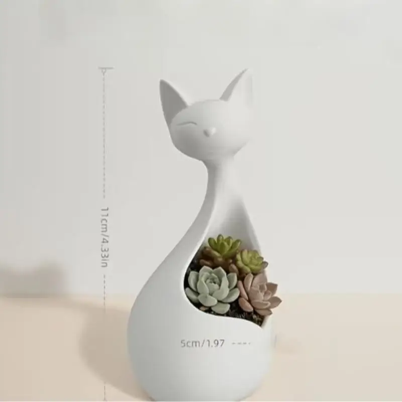 Nordic Minimalist 3D Printed Cat Planter Cute Cat Shaped Flower Pot for Housewarming Gift Home Table Ornament