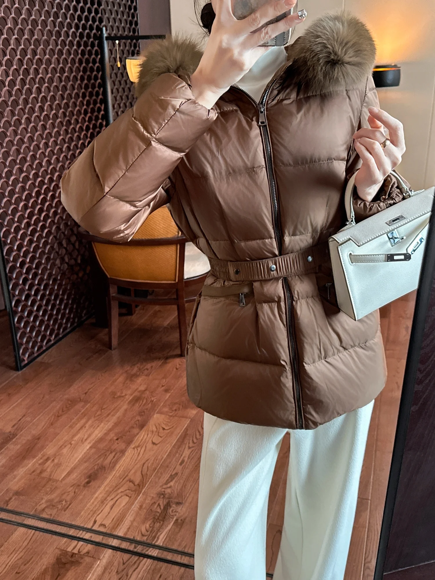 

Ele Slim Fit down Jaet Coffee Color High Waist Design Advanced Conspicuous YOU SEE Durable Commute Sle Women's Coat