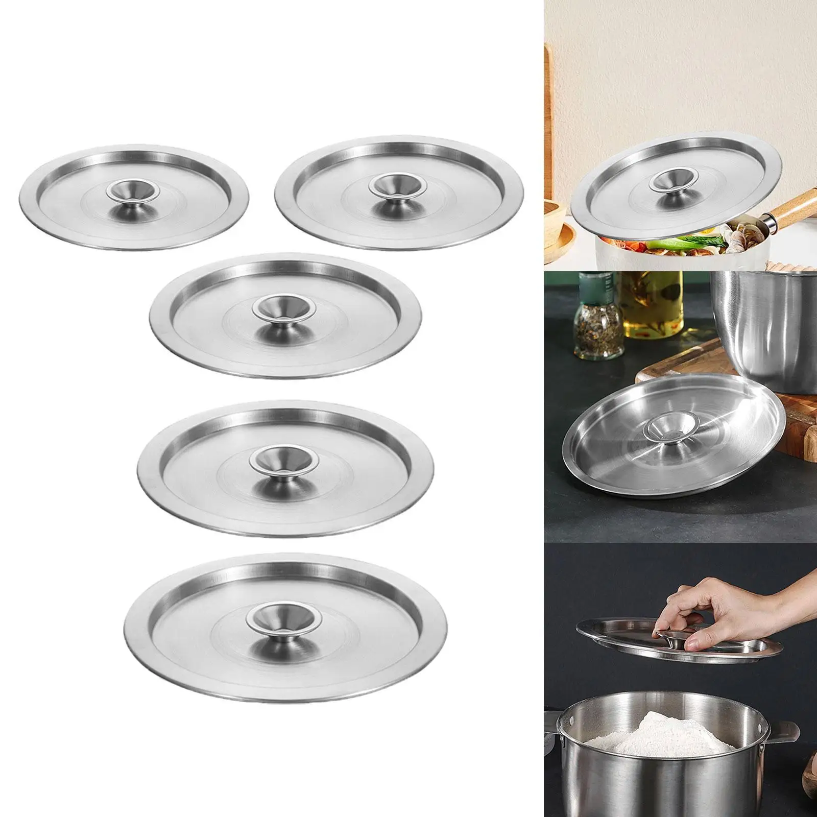 

Polished Stainless Steel Wok Lid with Sturdy Handle Universal Pot Cover Anti-splash for Kitchen Accessories and Cookware Pans