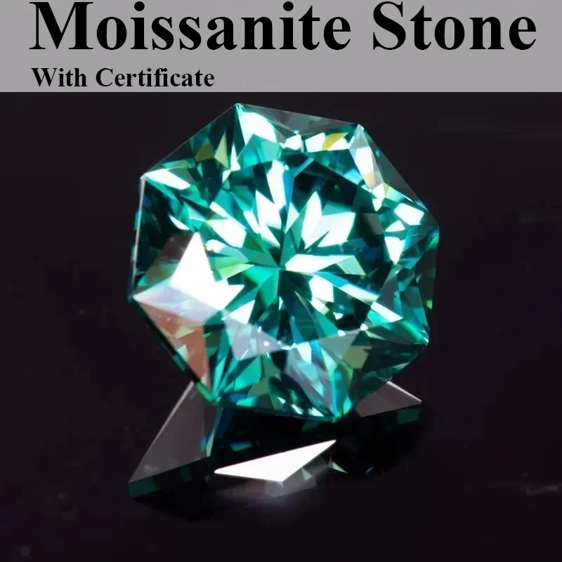 Top Moissanite Stones Octagon 8 Arrows Shape Emerald Green Natural Color Lab Grown Gemstones for Jewelry Making with  Certifi