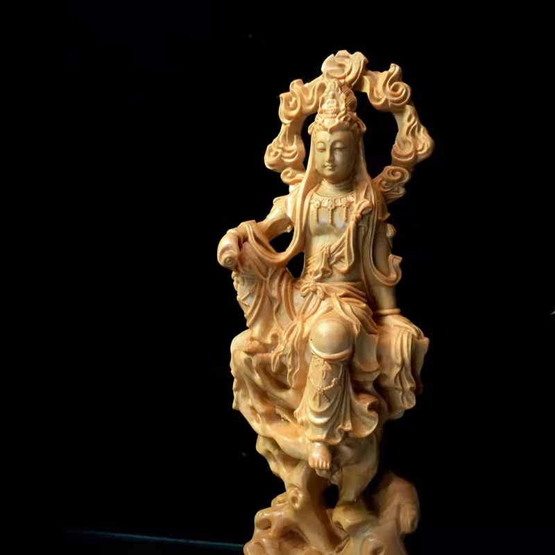 Boxwood /Thuja Wood 21cm guanyin real traditional chinese myth figure statue office decoration collection sculpture