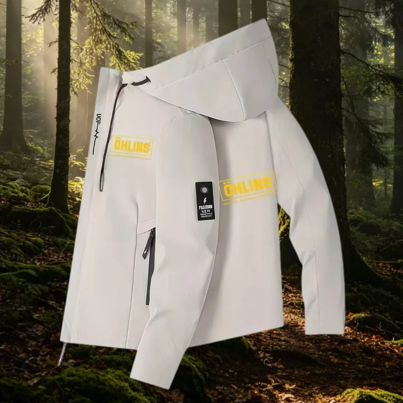 Classic men's original brand exquisite printed hooded pocket jacket for spring autumn lightweight outdoor cycling windproof top