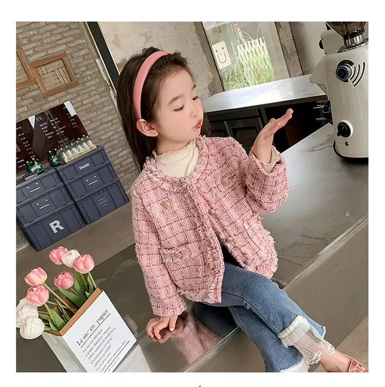 Coat Autumn New Girl Senior Open Stitch Loose Children Clothing Baby Korean Pink Tops 2024 Round Collar Simple Sweet