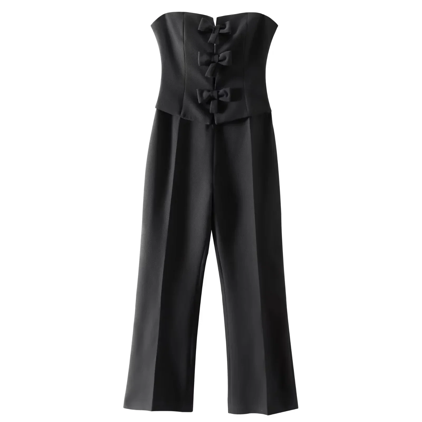 TRAF Bowknot Cut Out Jumpsuits For Women Off Shoulder Black Jumpsuit Summer Backless Long Jumpsuit Woman Streetwear Romper