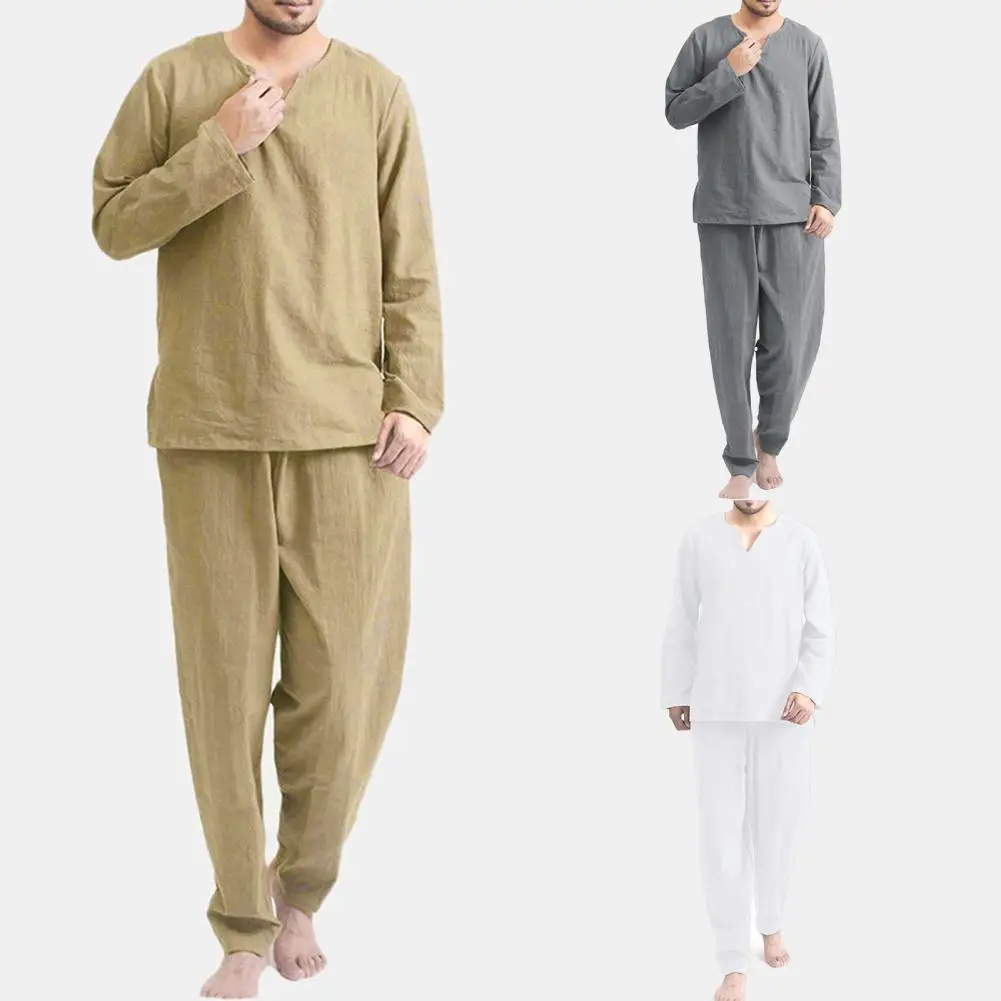 Stylish Casual Pajamas Soft Discolored Male Nighty Long Pants Loose Nightclothes for Night