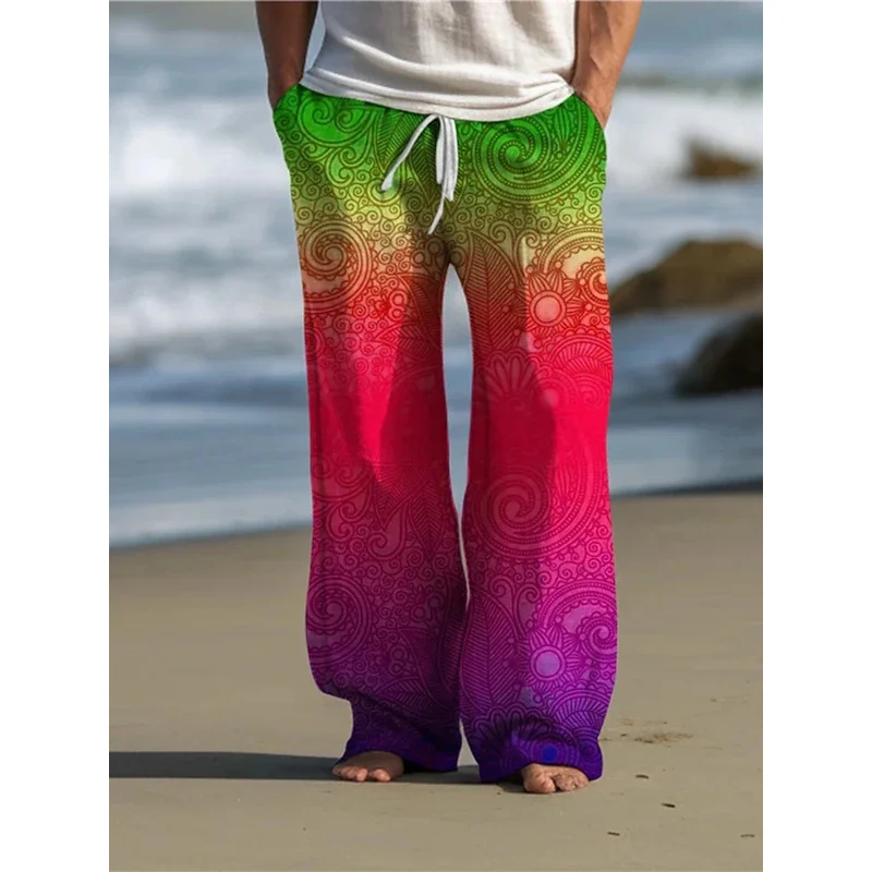 2025 خمر الرجال ثلاثية الأبعاد طباعة السراويل السراويل في الهواء الطلق ارتداء اليومي الشارع الشهير البوليستر أصفر أحمر أزرق الخصر مرونة السراويل