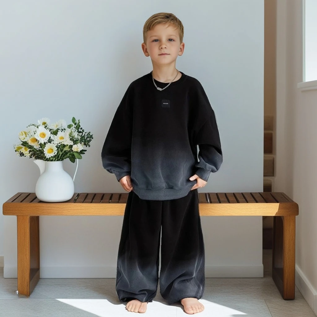 

Teen Kids Grey Tracksuit Set 2025 Autumn Winter Casual Loose Gradient Boys & Girls Sportswear Two-Piece Outfits Set for Children