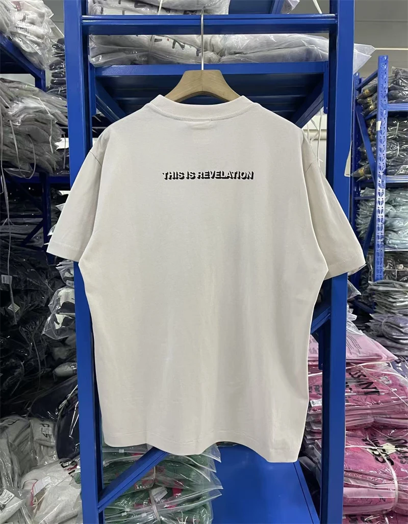 New Saint of Michael Double Shadow Letter Printed Washed Vintage High Street Casual Sports Japanese Round Neck T-shirt Men