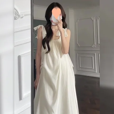Women Summer Dress 2025 New Fashion Loose Halter Sling Off Shoulder Design Sense mid-calf Dresses Women Vestidos XYDD02